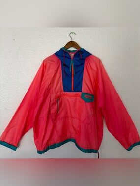 Columbia Retro 80s Pullover Windbreaker Neon Color Block Hooded Jacket Men’s L